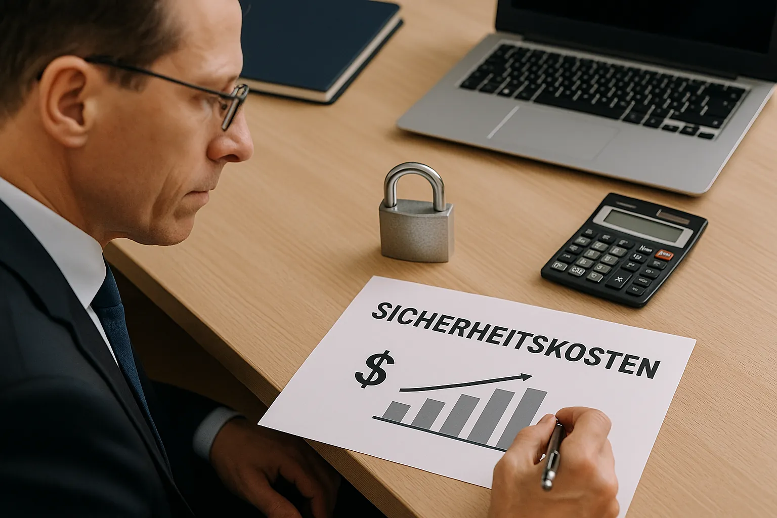 Slug: buerosicherheit-kosten-faktoren-qualitaet
Meta Title: Bürosicherheit Kosten – Was guten Schutz ausmacht
Meta Description: Was beeinflusst Bürosicherheit Kosten wirklich? Wir zeigen Faktoren, Qualitätsmerkmale und worauf Sie beim Angebotsvergleich achten sollten. Jetzt informieren!
Wir brauchen hierzu ein fotorealitisches Bild, dezent, seriös, professionell auf das Thema bezogen.
Das bild war sehr abstrakt, das war nicht gut, bitte nochmal, realtisch!